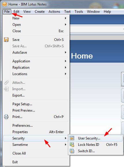 User security menu